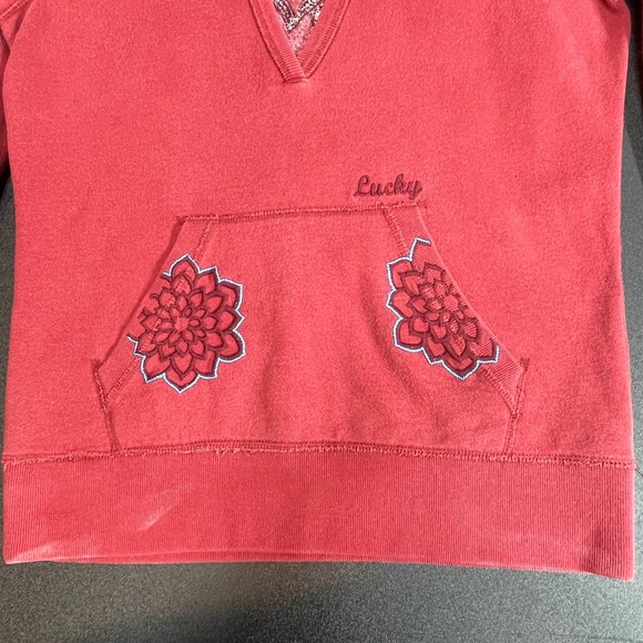 Lucky Brand Red Floral Mandala V Neck Pullover Hoodie Sweatshirt Women's Size M - Picture 10 of 11